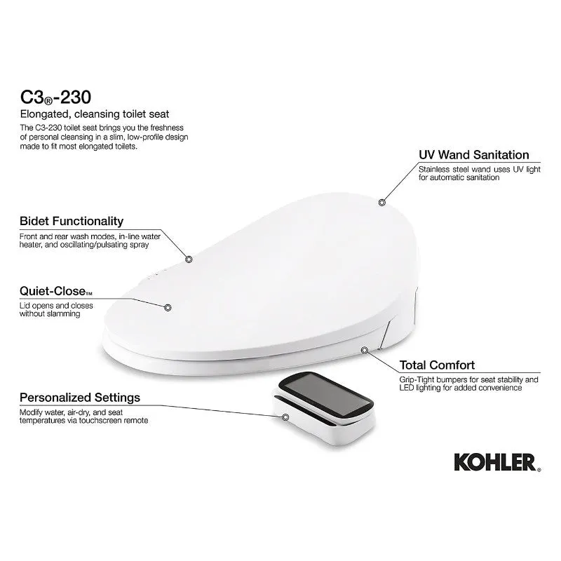 C3-230 Elongated Electronic Bidet Seat in White